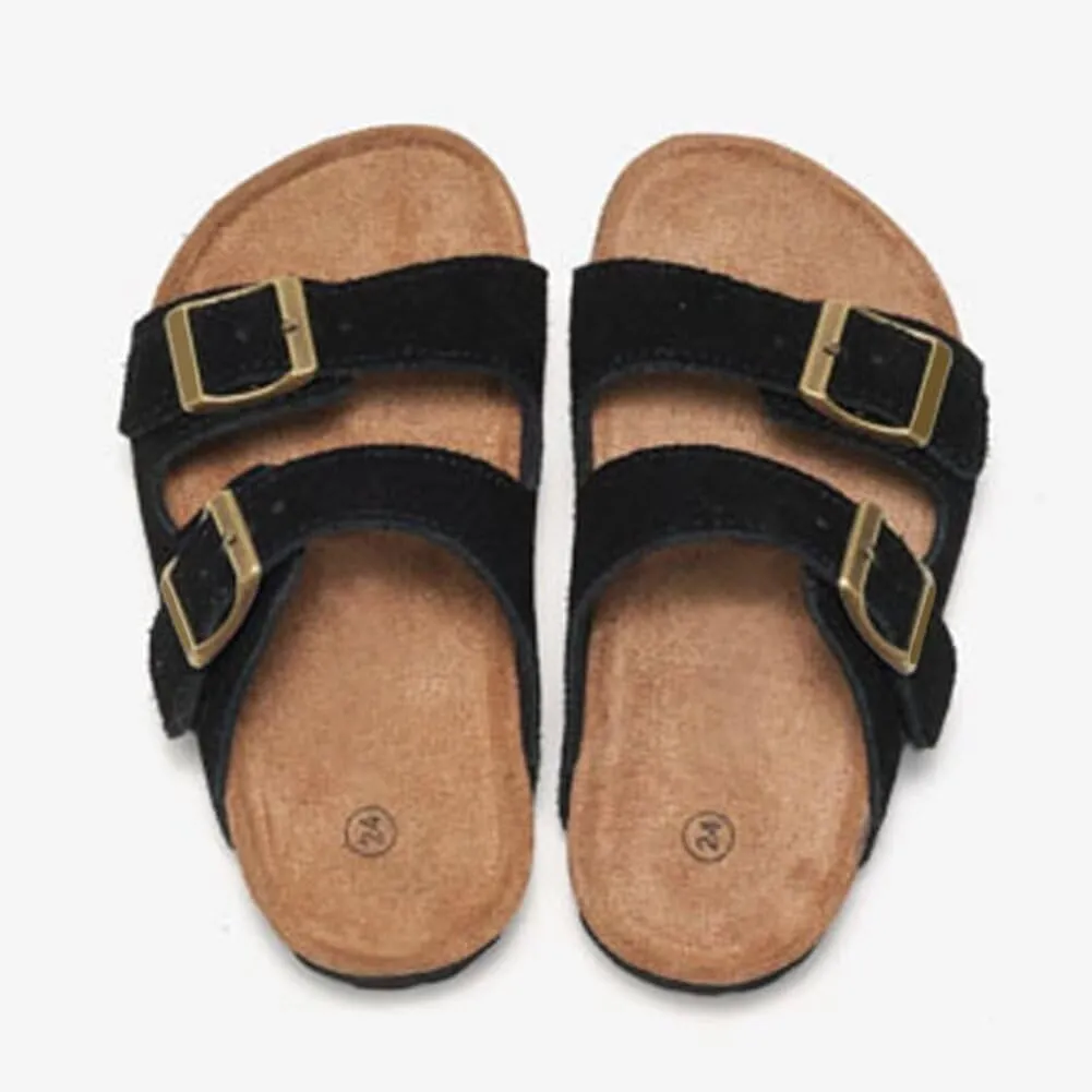 Boys Girls Summer Cork Footbed Slide Sandal, Arch Support Outdoor Suede Sandals with Adjustable Buckle for Toddler/Little Kid/Big Kid