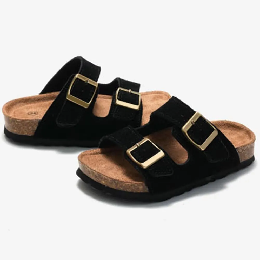 Boys Girls Summer Cork Footbed Slide Sandal, Arch Support Outdoor Suede Sandals with Adjustable Buckle for Toddler/Little Kid/Big Kid
