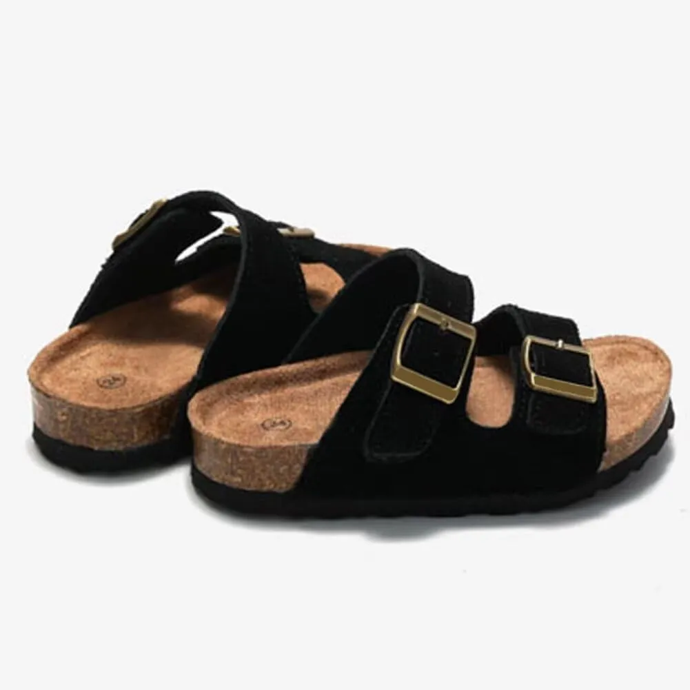 Boys Girls Summer Cork Footbed Slide Sandal, Arch Support Outdoor Suede Sandals with Adjustable Buckle for Toddler/Little Kid/Big Kid