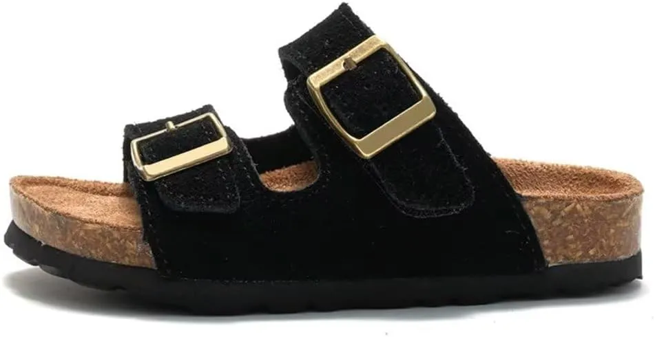 Boys Girls Summer Cork Footbed Slide Sandal, Arch Support Outdoor Suede Sandals with Adjustable Buckle for Toddler/Little Kid/Big Kid