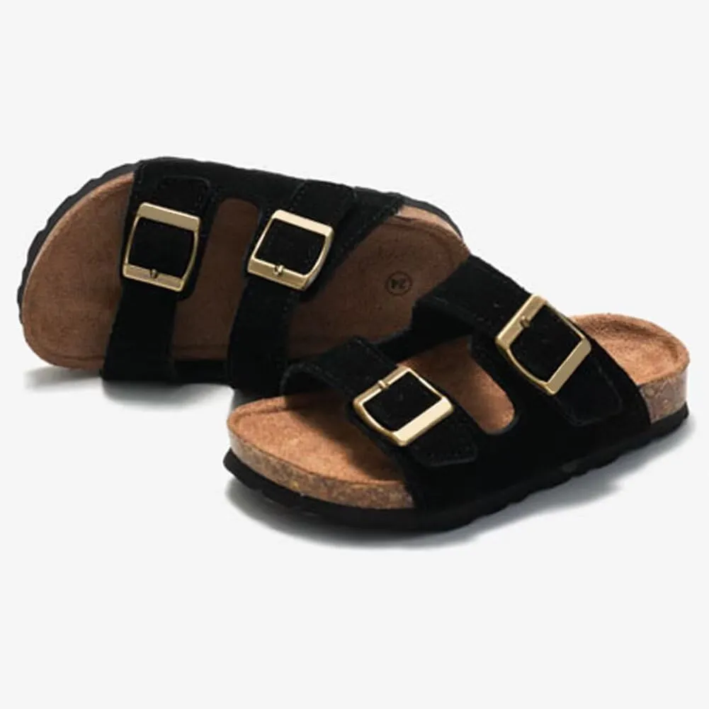 Boys Girls Summer Cork Footbed Slide Sandal, Arch Support Outdoor Suede Sandals with Adjustable Buckle for Toddler/Little Kid/Big Kid