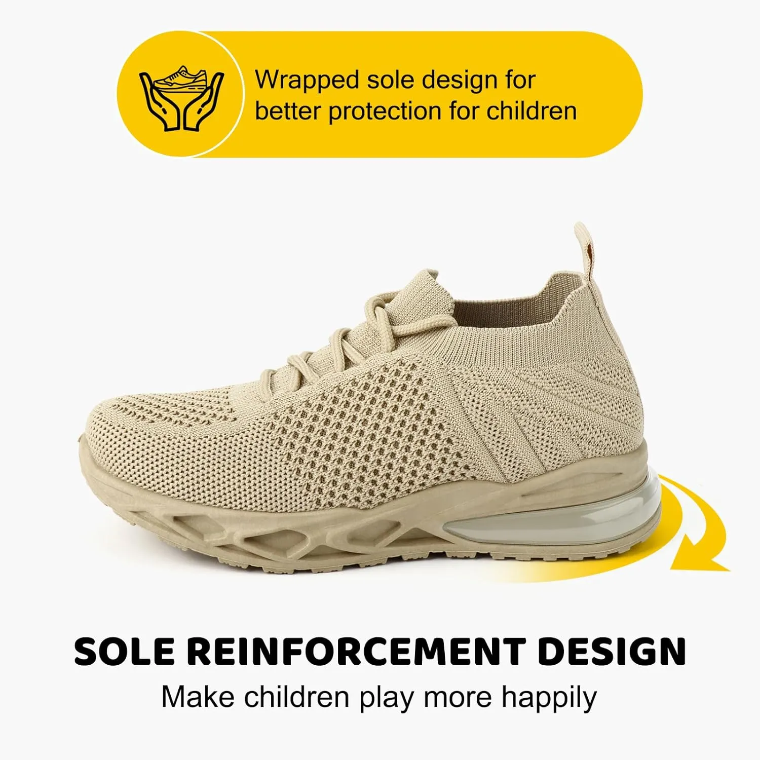 Boy's Mesh Breathable Running Shoes, Comfortable Anti-Skid Breathable Sneakers for Kids Meter Beige