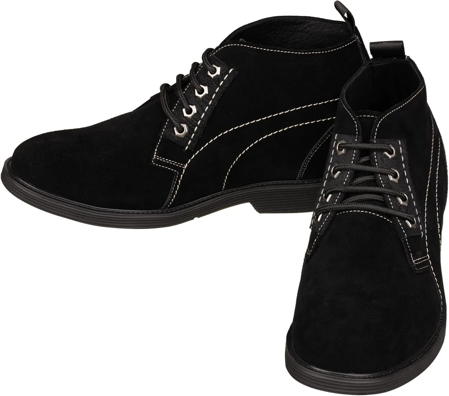CALTO Men's Invisible Height Increasing Elevator Shoes - Black Suede Leather Chukka Lace-up Ankle Boots - 3.2 Inches Taller - K9913 - Size 8 D(M) US