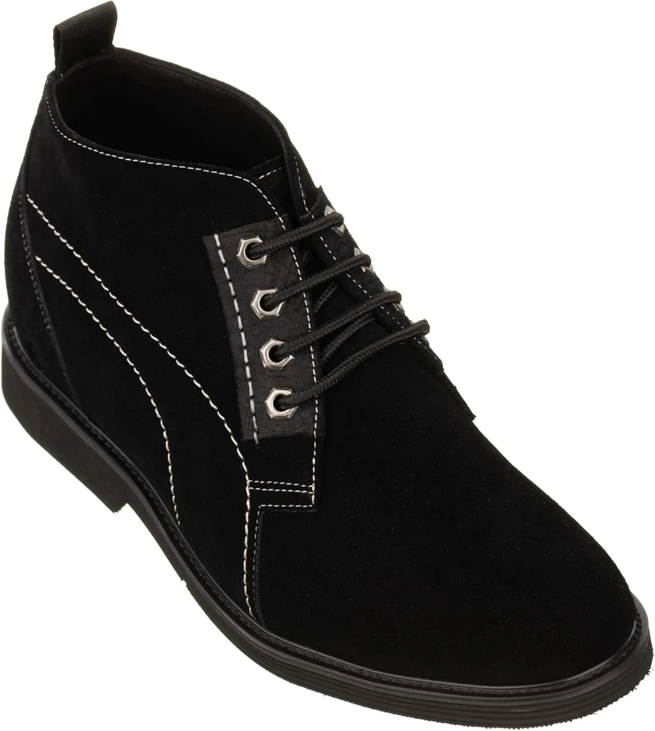 CALTO Men's Invisible Height Increasing Elevator Shoes - Black Suede Leather Chukka Lace-up Ankle Boots - 3.2 Inches Taller - K9913 - Size 8 D(M) US
