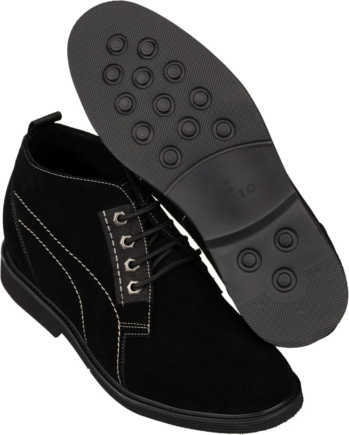 CALTO Men's Invisible Height Increasing Elevator Shoes - Black Suede Leather Chukka Lace-up Ankle Boots - 3.2 Inches Taller - K9913 - Size 8 D(M) US