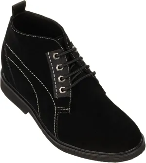 CALTO Men's Invisible Height Increasing Elevator Shoes - Black Suede Leather Chukka Lace-up Ankle Boots - 3.2 Inches Taller - K9913 - Size 8 D(M) US