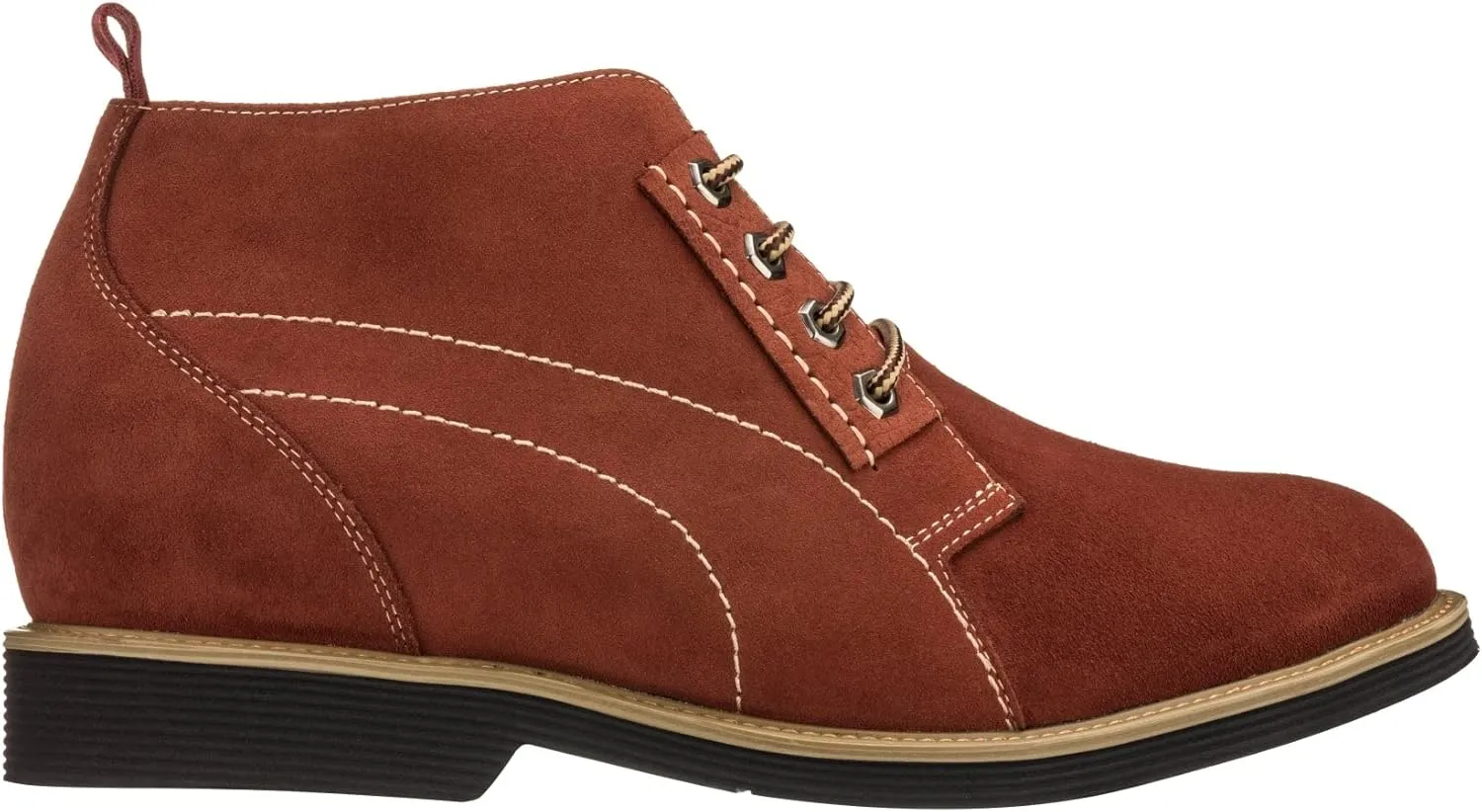 CALTO Men's Invisible Height Increasing Elevator Shoes - Burgundy Suede Leather Chukka Lace-up Ankle Boots - 3.2 Inches Taller - K9911 - Size 9 D(M) US