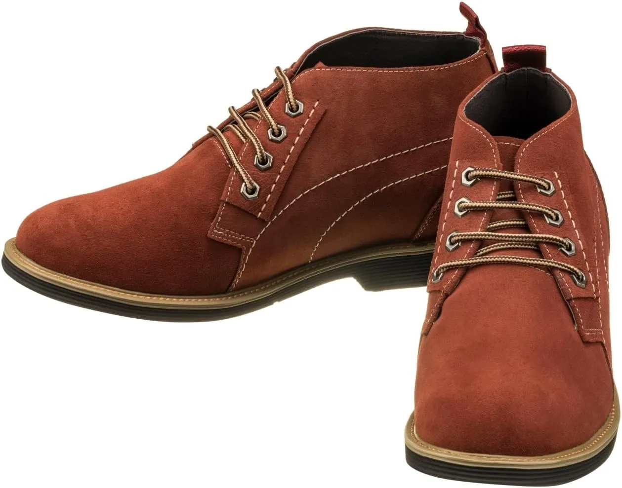 CALTO Men's Invisible Height Increasing Elevator Shoes - Burgundy Suede Leather Chukka Lace-up Ankle Boots - 3.2 Inches Taller - K9911 - Size 9 D(M) US