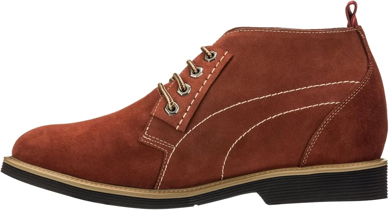 CALTO Men's Invisible Height Increasing Elevator Shoes - Burgundy Suede Leather Chukka Lace-up Ankle Boots - 3.2 Inches Taller - K9911 - Size 9 D(M) US