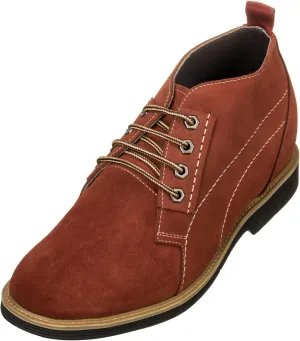 CALTO Men's Invisible Height Increasing Elevator Shoes - Burgundy Suede Leather Chukka Lace-up Ankle Boots - 3.2 Inches Taller - K9911 - Size 9 D(M) US