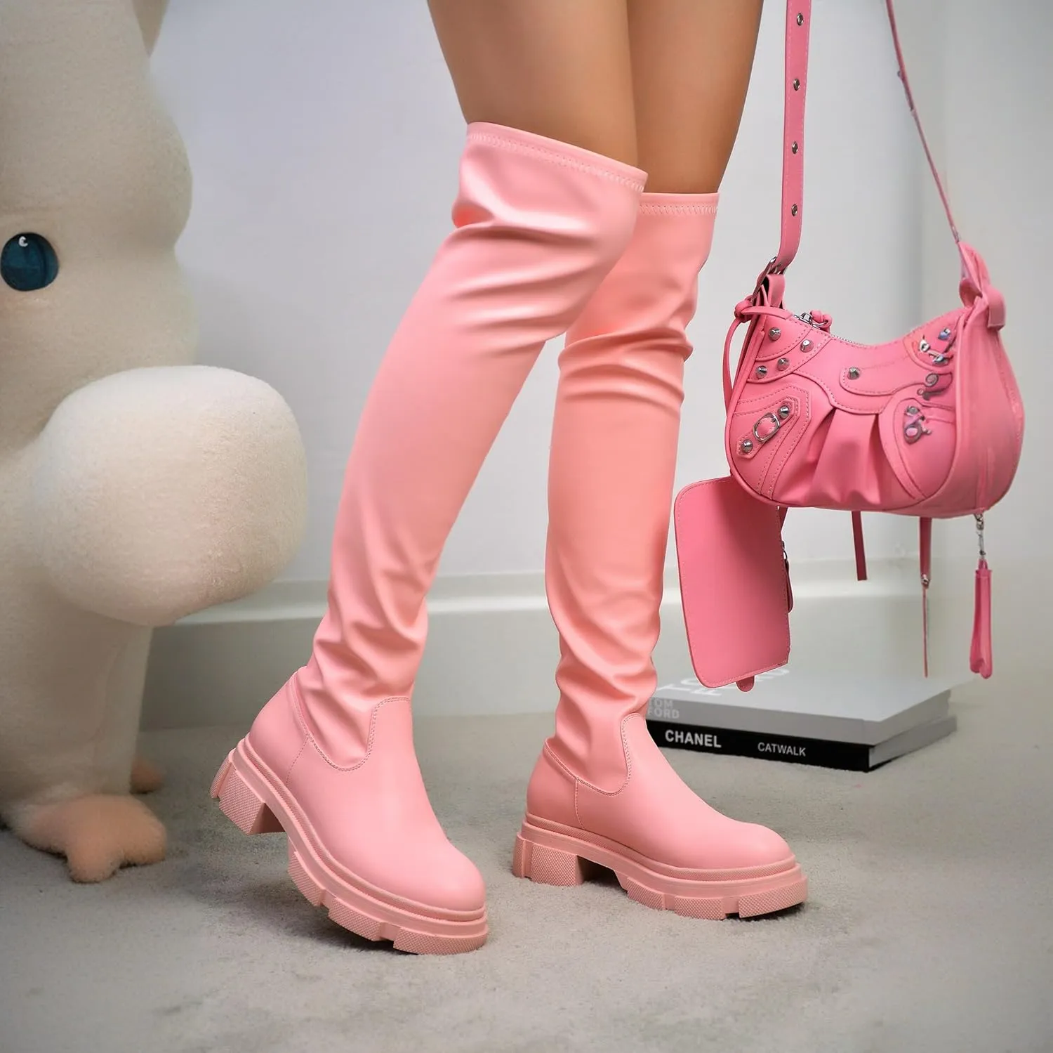 Campi Knee High Chunky Lug Round Toe Boots (Campi)