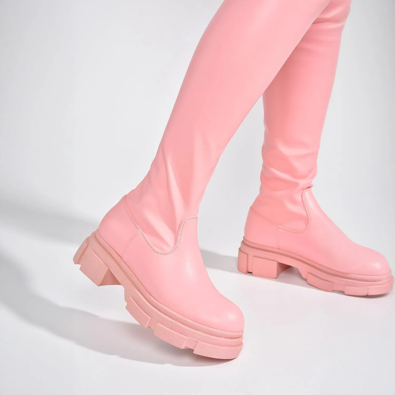 Campi Knee High Chunky Lug Round Toe Boots (Campi)