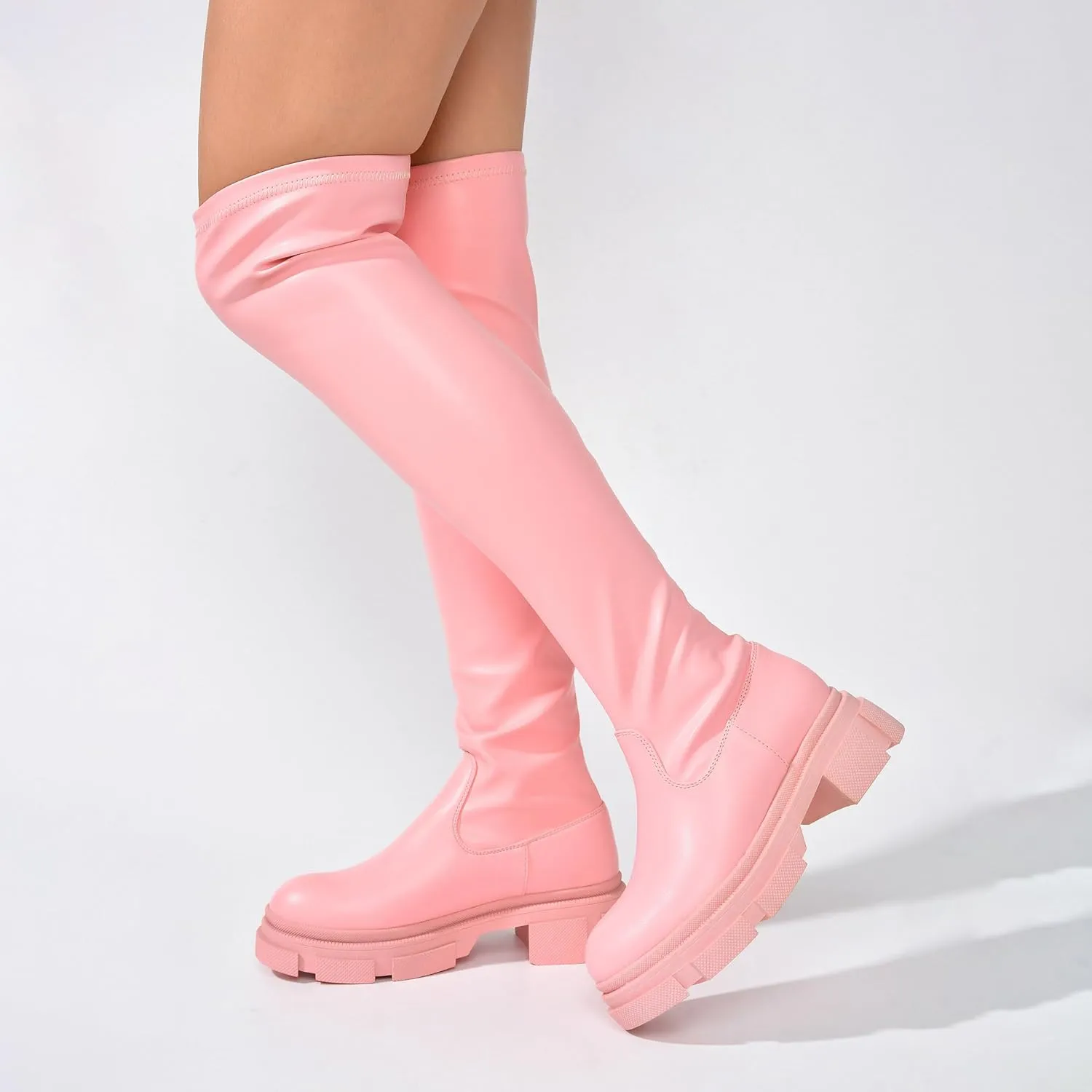 Campi Knee High Chunky Lug Round Toe Boots (Campi)