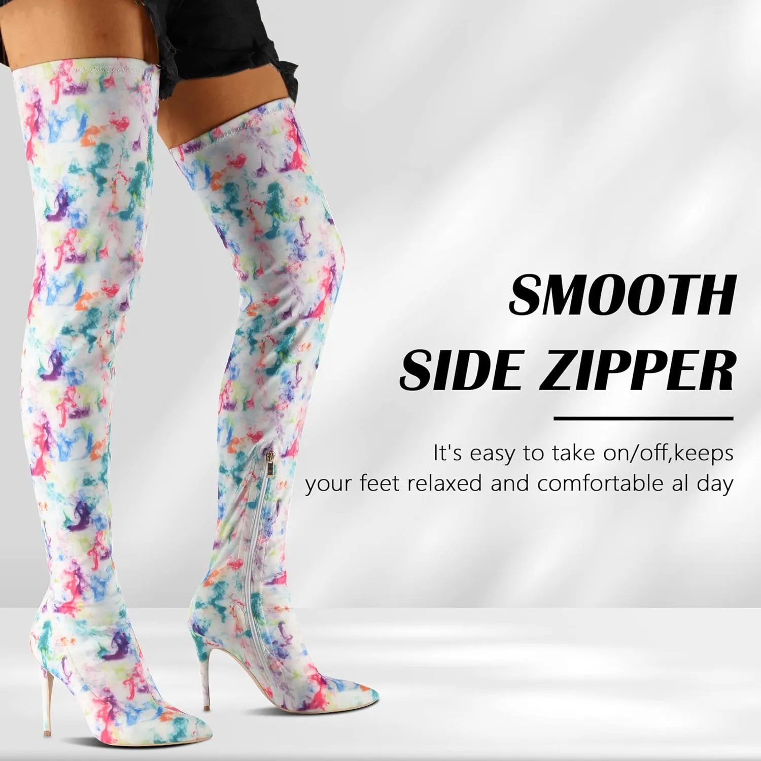 CAMSSOO Women's Thigh High Boots Faux Suede Elasticity Heels Over The Knee Boots Side Zip Pointed Toe Fashion Sexy Winter Stiletto Knee High Boots
