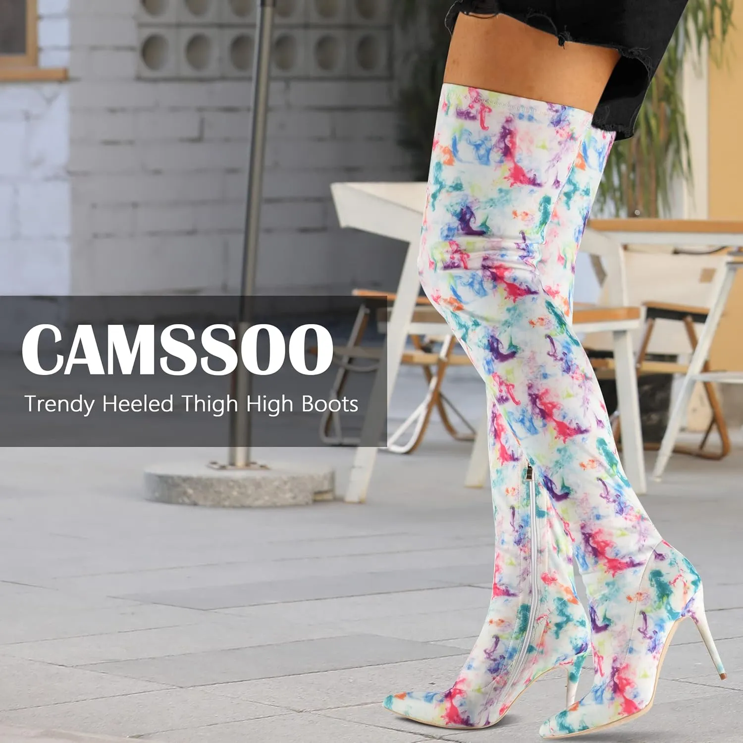 CAMSSOO Women's Thigh High Boots Faux Suede Elasticity Heels Over The Knee Boots Side Zip Pointed Toe Fashion Sexy Winter Stiletto Knee High Boots