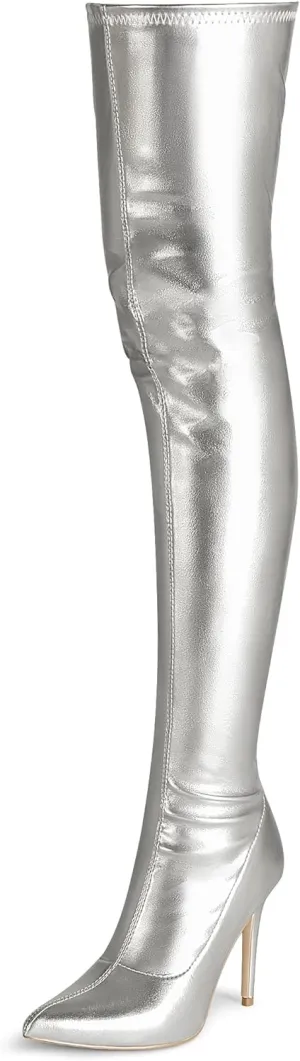CAMSSOO Women's Thigh High Boots Faux Suede Elasticity Heels Over The Knee Boots Side Zip Pointed Toe Fashion Sexy Winter Stiletto Knee High Boots