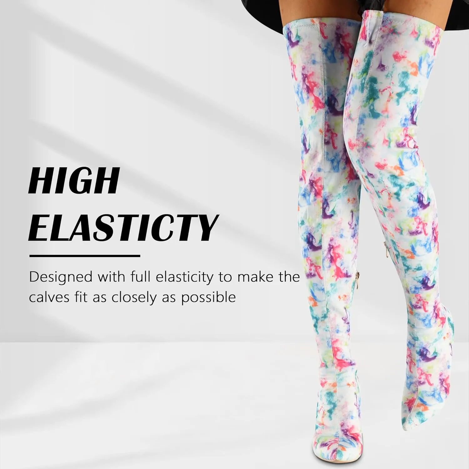 CAMSSOO Women's Thigh High Boots Faux Suede Elasticity Heels Over The Knee Boots Side Zip Pointed Toe Fashion Sexy Winter Stiletto Knee High Boots