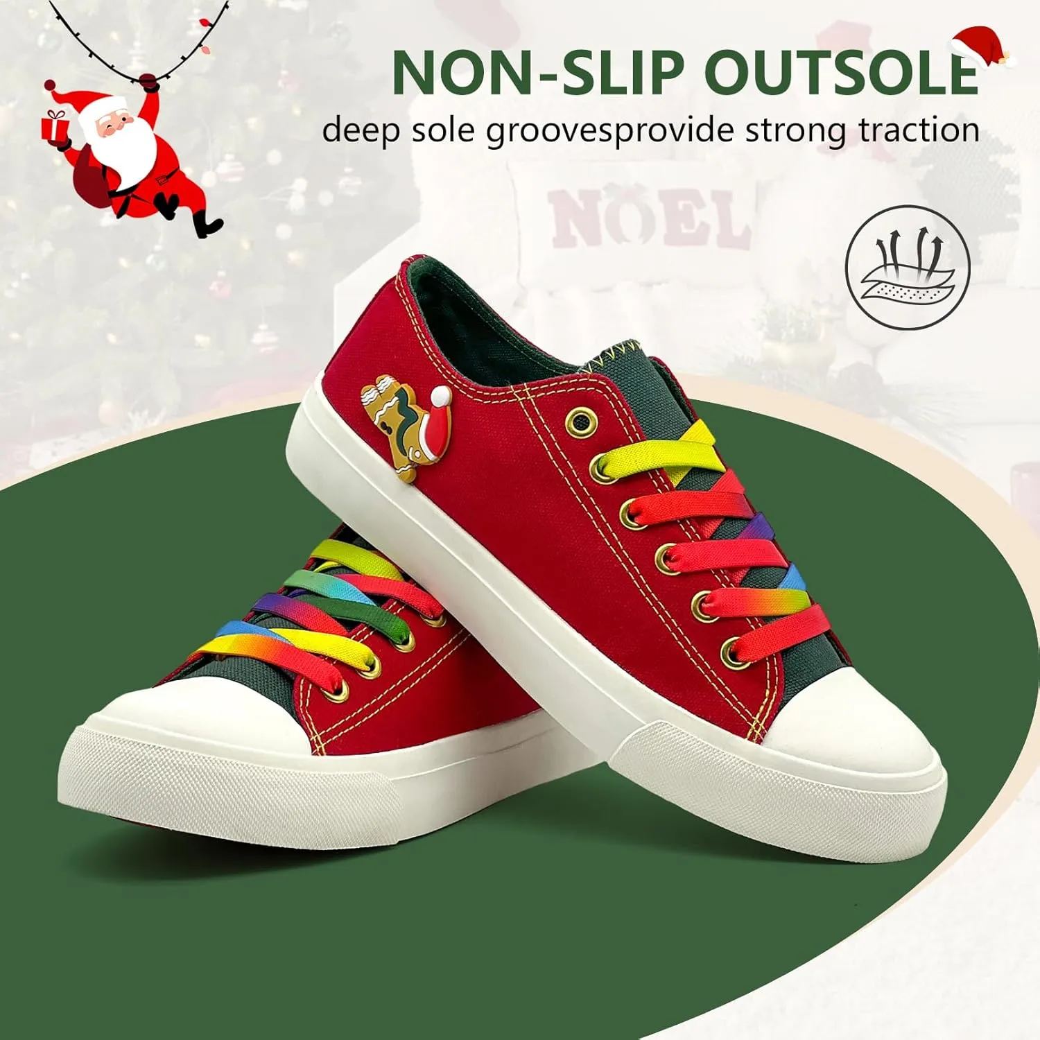 Canvas Shoes for Women Men Sneakers Fashion High Low Tops Christmas Shoes Classic Casual Tennis Running Walking Santa Shoes Unisex