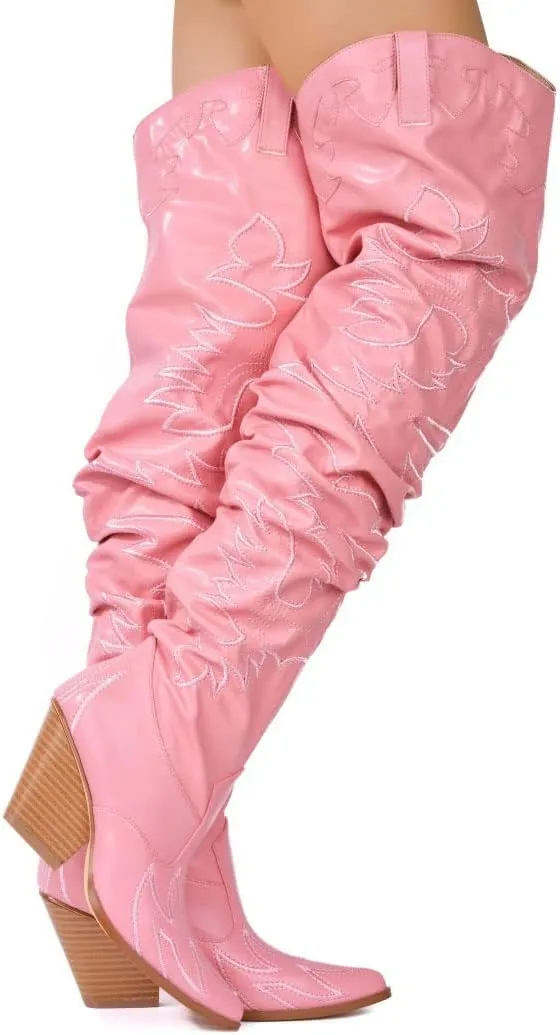 Cape Robbin Kelsey-21 Cowboy Boots Women, Over The Knee Western Cowgirl Boots with Chunky Block Heels, Fashion Dress Boots for Women