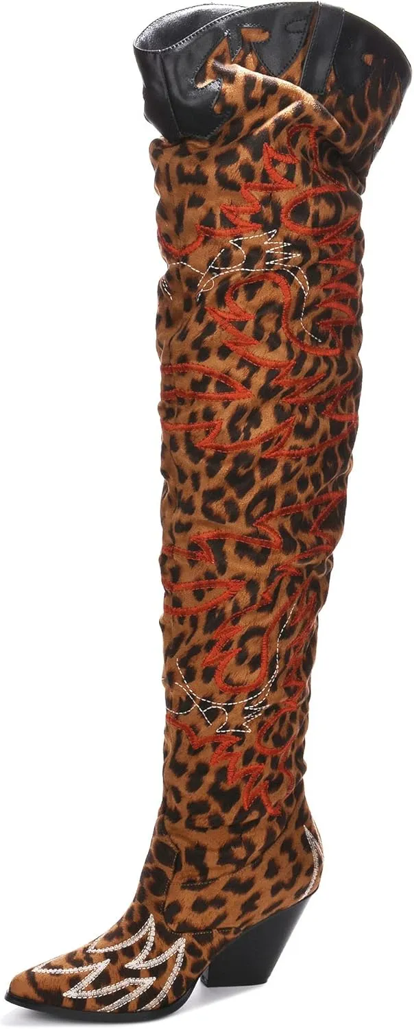 Cape Robbin Kelsey-21 Cowboy Boots Women, Over The Knee Western Cowgirl Boots with Chunky Block Heels, Fashion Dress Boots for Women