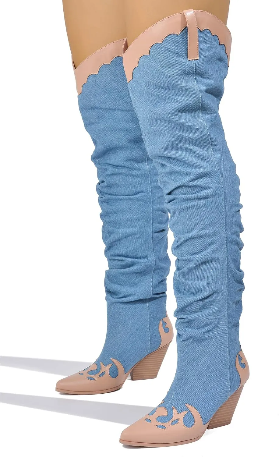 Cape Robbin Kelsey-21 Cowboy Boots Women, Over The Knee Western Cowgirl Boots with Chunky Block Heels, Fashion Dress Boots for Women