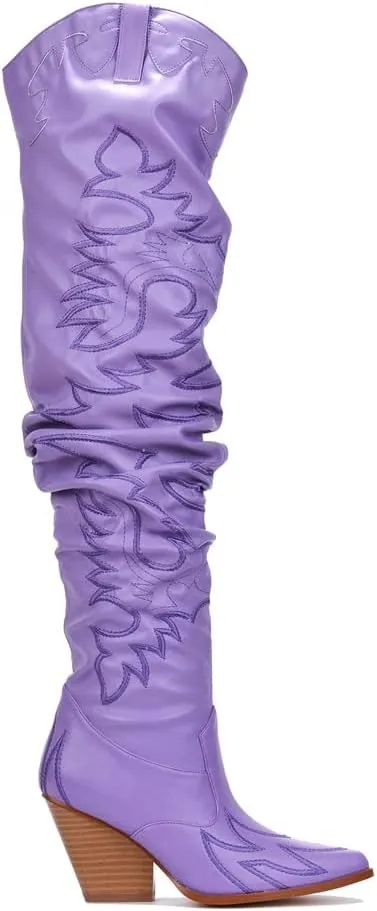 Cape Robbin Kelsey-21 Cowboy Boots Women, Over The Knee Western Cowgirl Boots with Chunky Block Heels, Fashion Dress Boots for Women
