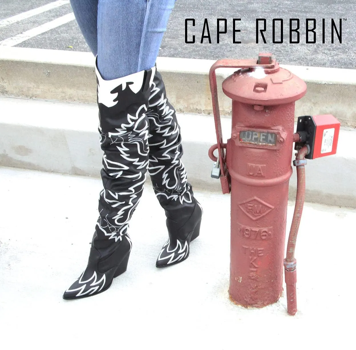 Cape Robbin Kelsey-21 Cowboy Boots Women, Over The Knee Western Cowgirl Boots with Chunky Block Heels, Fashion Dress Boots for Women