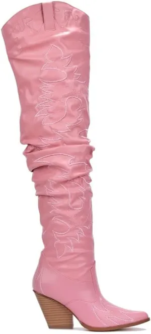 Cape Robbin Kelsey-21 Cowboy Boots Women, Over The Knee Western Cowgirl Boots with Chunky Block Heels, Fashion Dress Boots for Women
