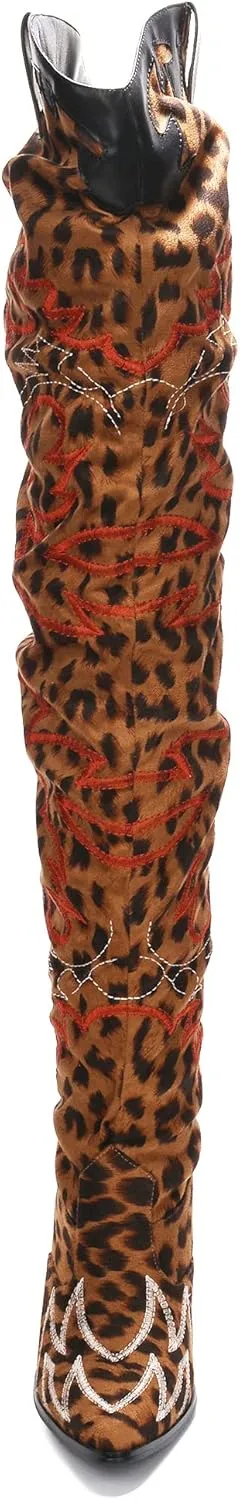 Cape Robbin Kelsey-21 Cowboy Boots Women, Over The Knee Western Cowgirl Boots with Chunky Block Heels, Fashion Dress Boots for Women
