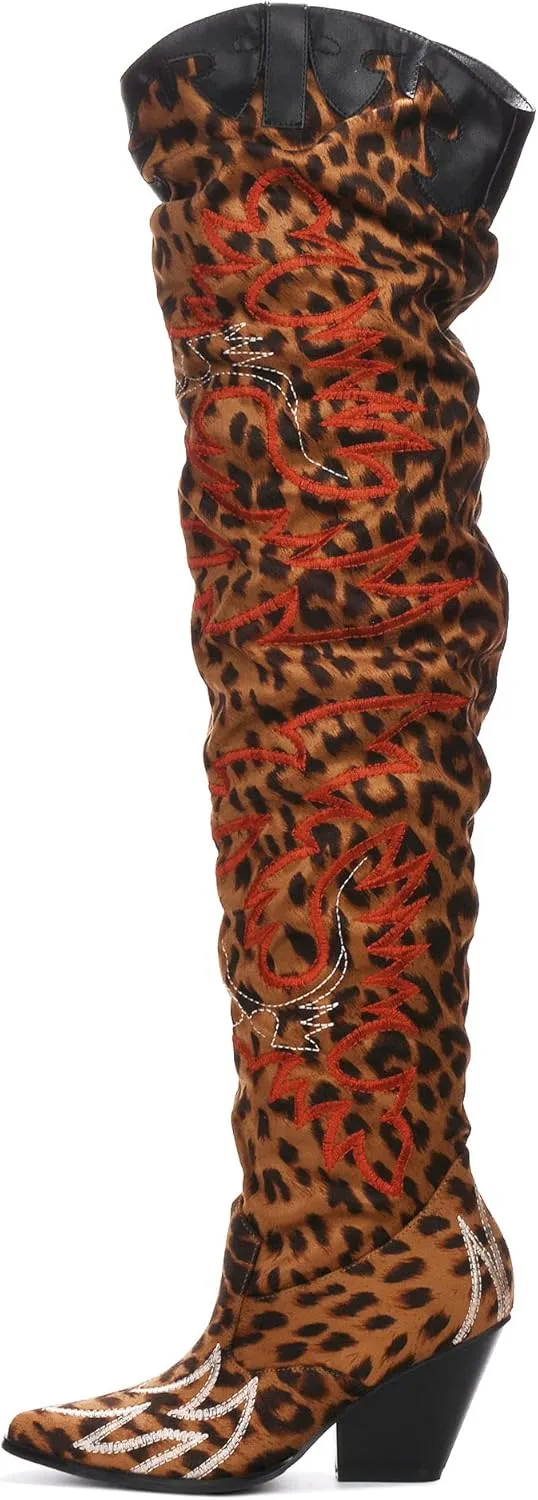 Cape Robbin Kelsey-21 Cowboy Boots Women, Over The Knee Western Cowgirl Boots with Chunky Block Heels, Fashion Dress Boots for Women