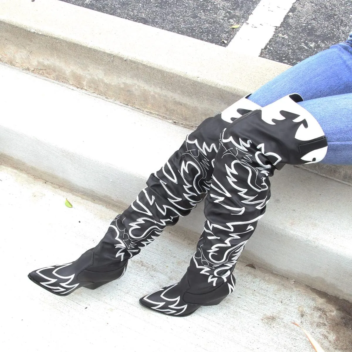 Cape Robbin Kelsey-21 Cowboy Boots Women, Over The Knee Western Cowgirl Boots with Chunky Block Heels, Fashion Dress Boots for Women