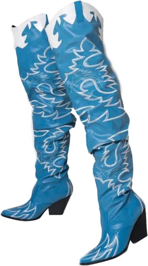Cape Robbin Kelsey-21 Cowboy Boots Women, Over The Knee Western Cowgirl Boots with Chunky Block Heels, Fashion Dress Boots for Women