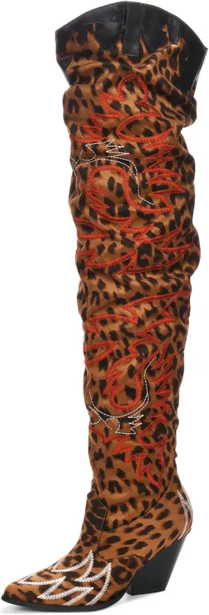 Cape Robbin Kelsey-21 Cowboy Boots Women, Over The Knee Western Cowgirl Boots with Chunky Block Heels, Fashion Dress Boots for Women