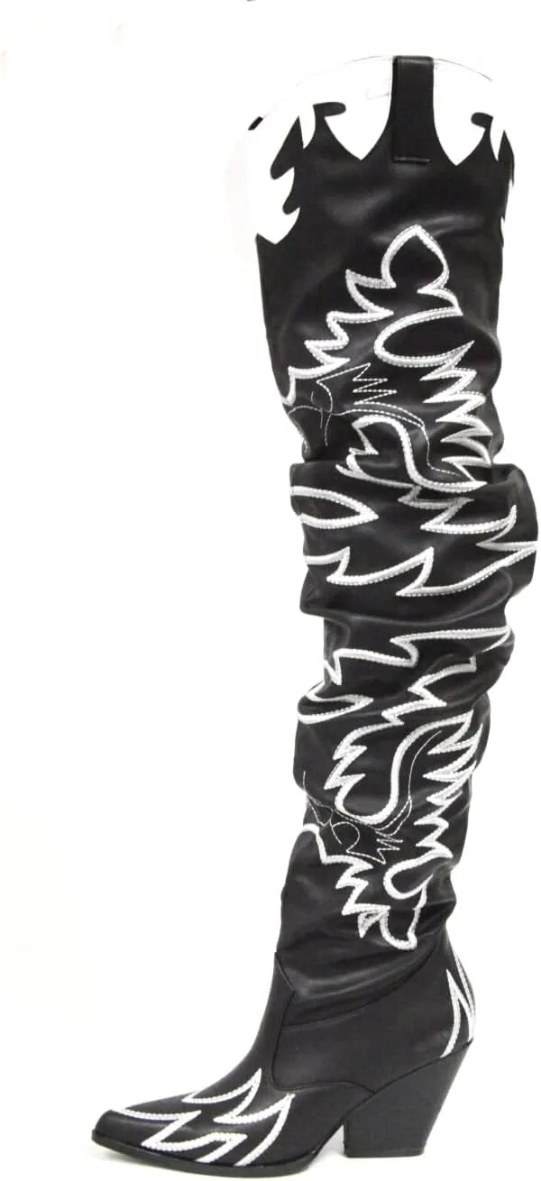 Cape Robbin Kelsey-21 Cowboy Boots Women, Over The Knee Western Cowgirl Boots with Chunky Block Heels, Fashion Dress Boots for Women