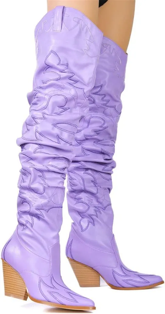 Cape Robbin Kelsey-21 Cowboy Boots Women, Over The Knee Western Cowgirl Boots with Chunky Block Heels, Fashion Dress Boots for Women