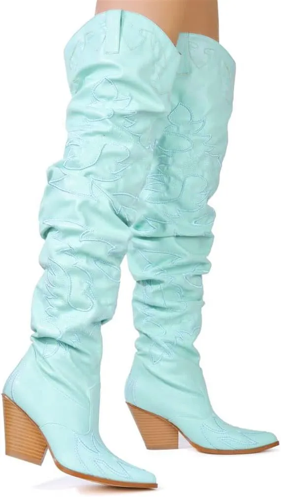 Cape Robbin Kelsey-21 Cowboy Boots Women, Over The Knee Western Cowgirl Boots with Chunky Block Heels, Fashion Dress Boots for Women