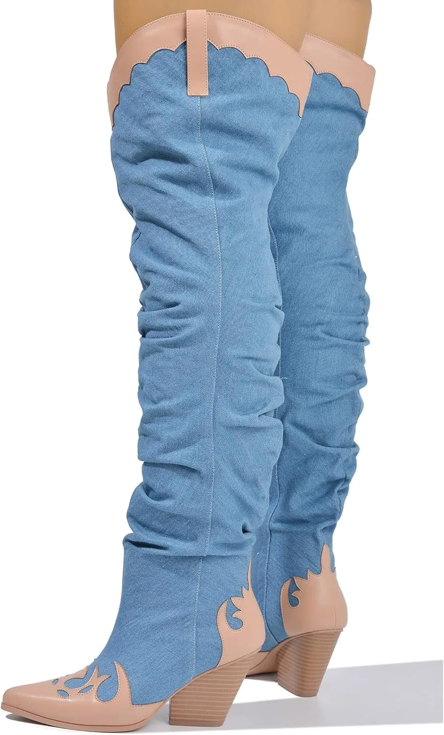 Cape Robbin Kelsey-21 Cowboy Boots Women, Over The Knee Western Cowgirl Boots with Chunky Block Heels, Fashion Dress Boots for Women