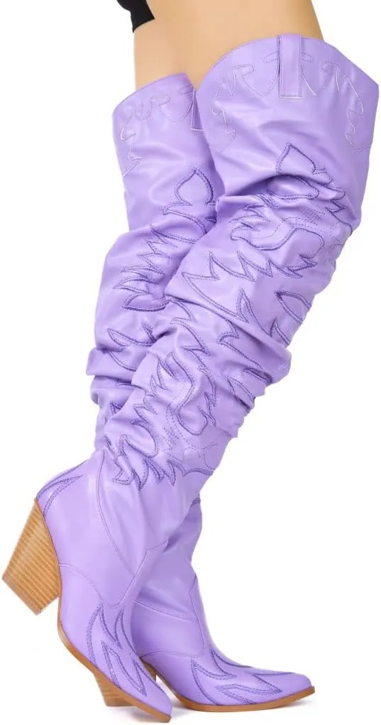 Cape Robbin Kelsey-21 Cowboy Boots Women, Over The Knee Western Cowgirl Boots with Chunky Block Heels, Fashion Dress Boots for Women
