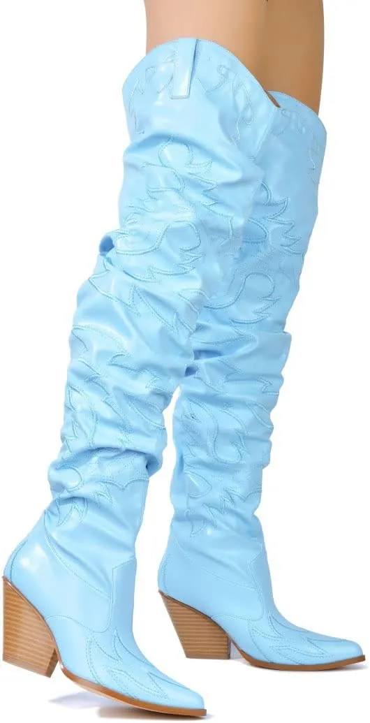 Cape Robbin Kelsey-21 Cowboy Boots Women, Over The Knee Western Cowgirl Boots with Chunky Block Heels, Fashion Dress Boots for Women