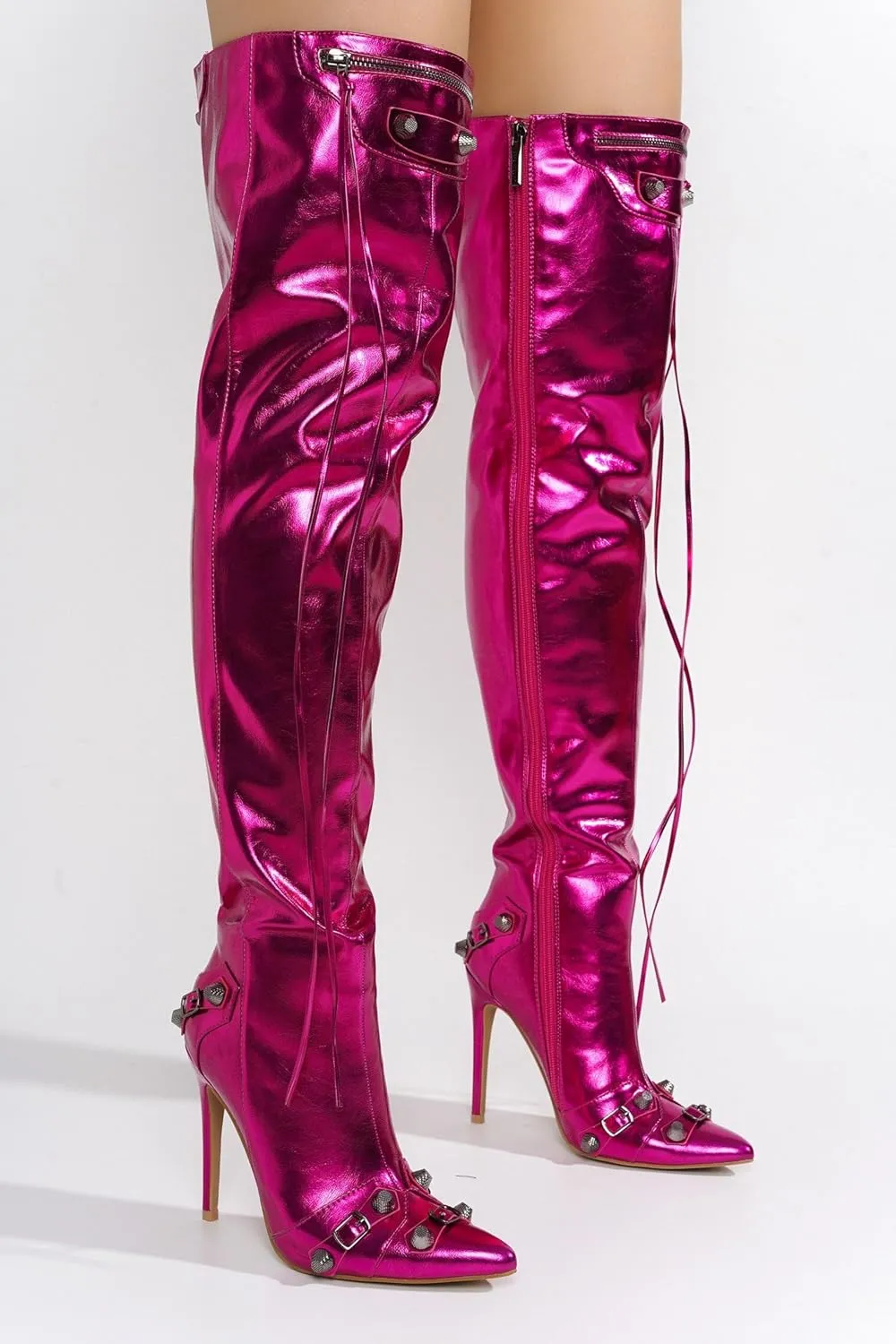 Cape Robbin Women's Over the Knee Boots Pointed Toe Rivets Tassels Stilettos High Heel Long Boots Thigh High Boots