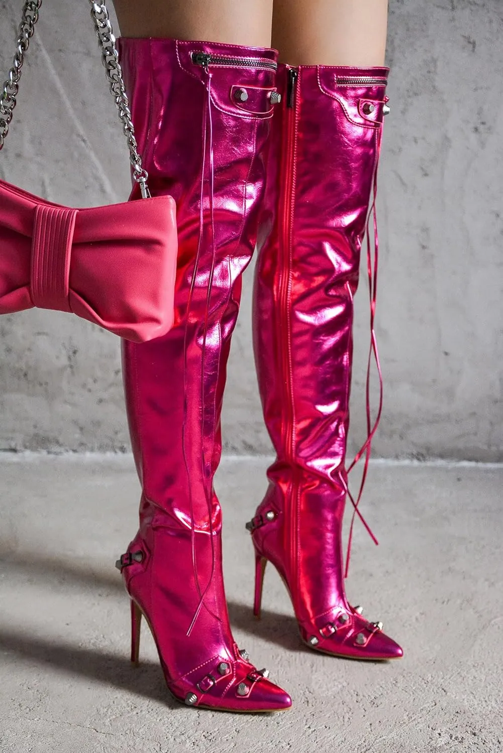 Cape Robbin Women's Over the Knee Boots Pointed Toe Rivets Tassels Stilettos High Heel Long Boots Thigh High Boots