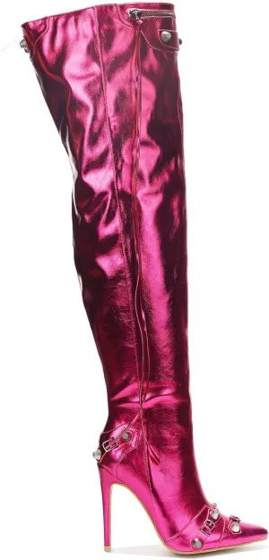 Cape Robbin Women's Over the Knee Boots Pointed Toe Rivets Tassels Stilettos High Heel Long Boots Thigh High Boots