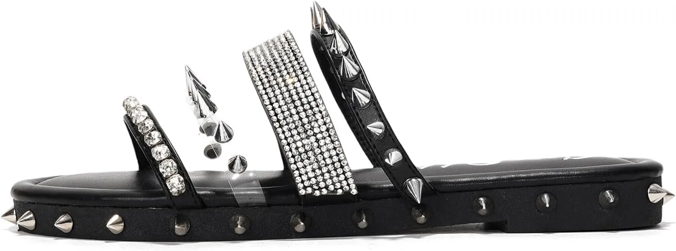 Cape Robbin Women's Studded Slide Sandals - Flat Slip-On Fashion Slides with Spikes - Comfortable Summer Sandals 2025 (Xtreme)