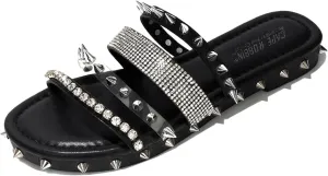 Cape Robbin Women's Studded Slide Sandals - Flat Slip-On Fashion Slides with Spikes - Comfortable Summer Sandals 2025 (Xtreme)