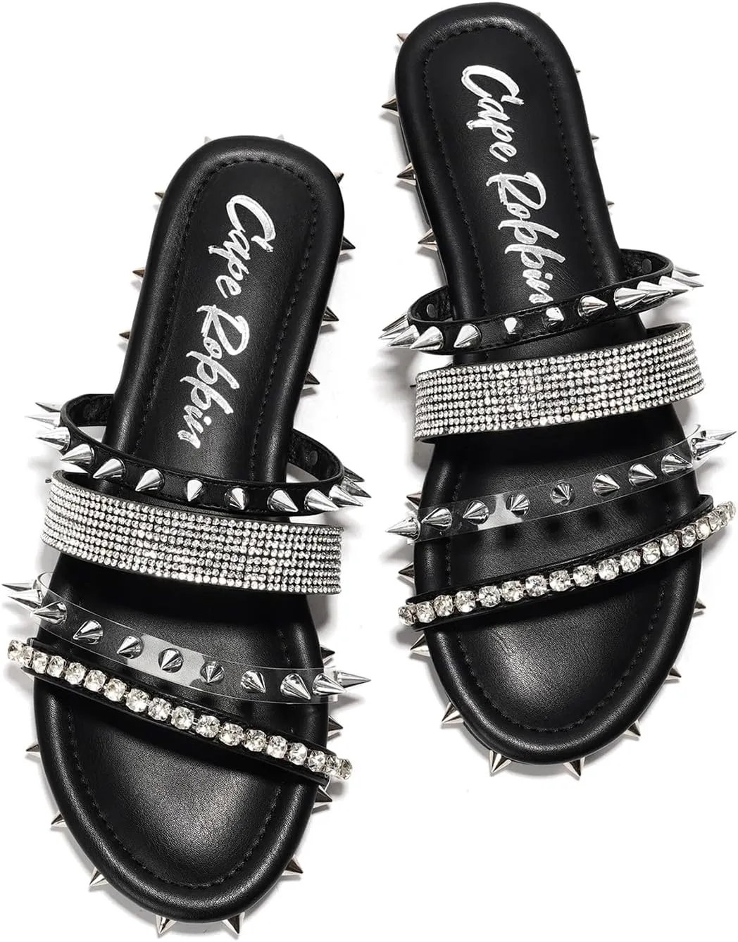 Cape Robbin Women's Studded Slide Sandals - Flat Slip-On Fashion Slides with Spikes - Comfortable Summer Sandals 2025 (Xtreme)