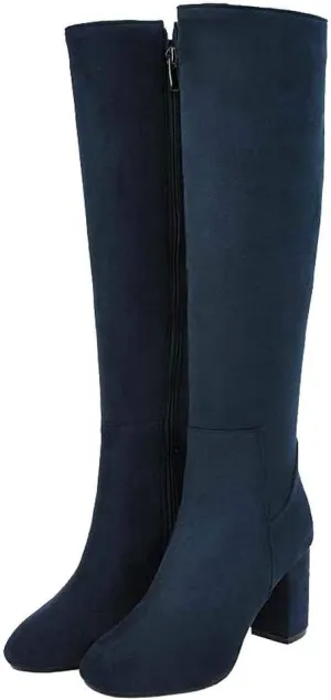 Caradise Womens Faux Suede Zip Chunky Heel Knee High Heeled Boots