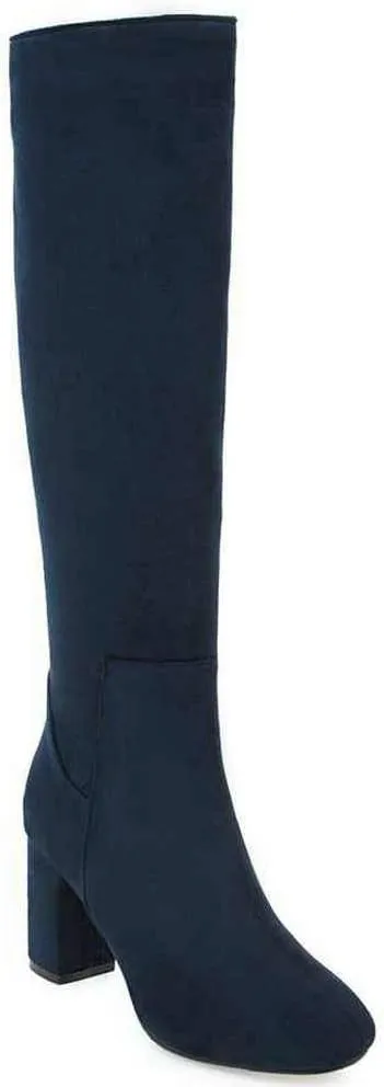 Caradise Womens Faux Suede Zip Chunky Heel Knee High Heeled Boots