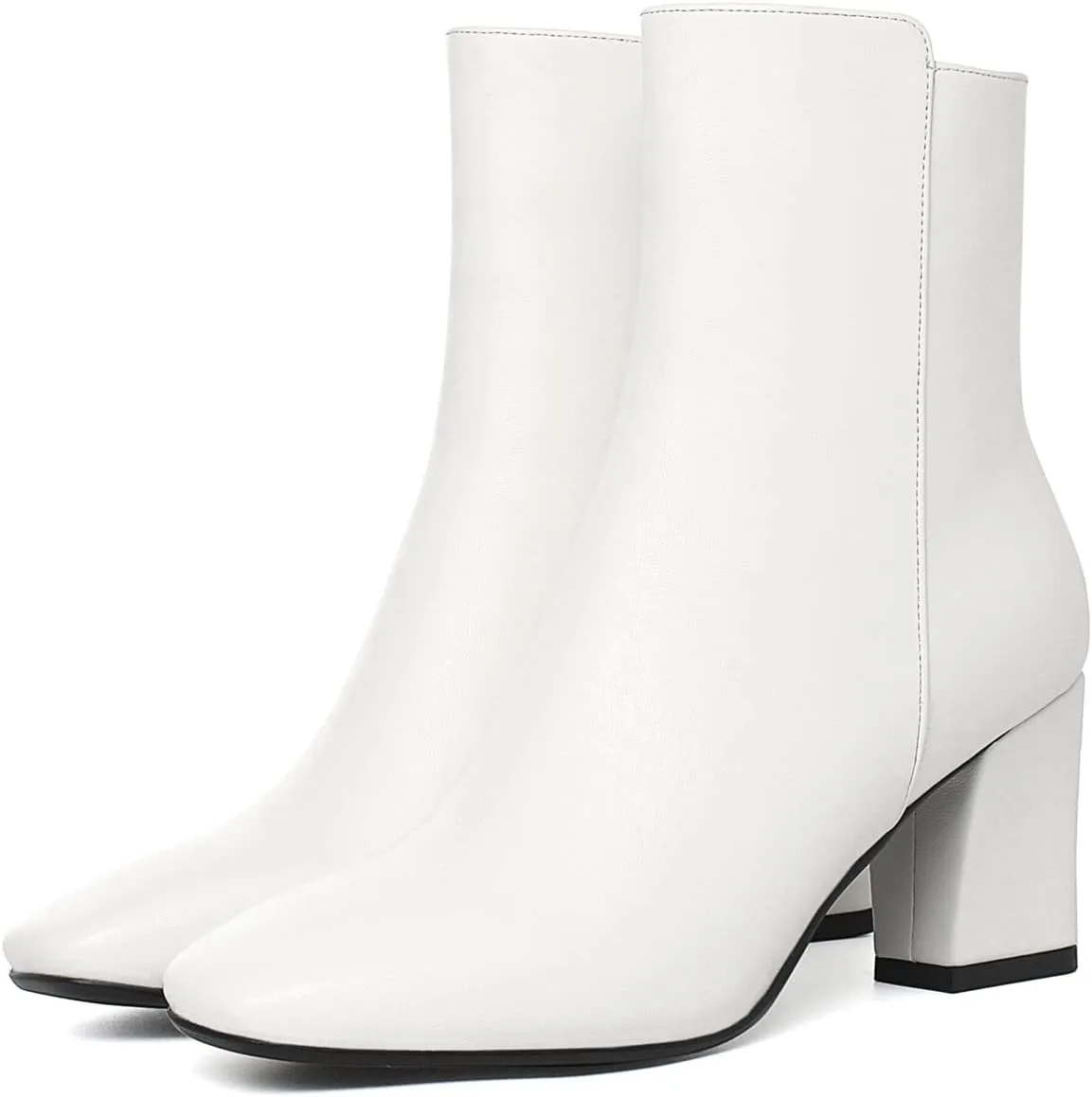 Caradise Womens High Chunky Heeled Boots Zip Up Square Toe Ankle Booties