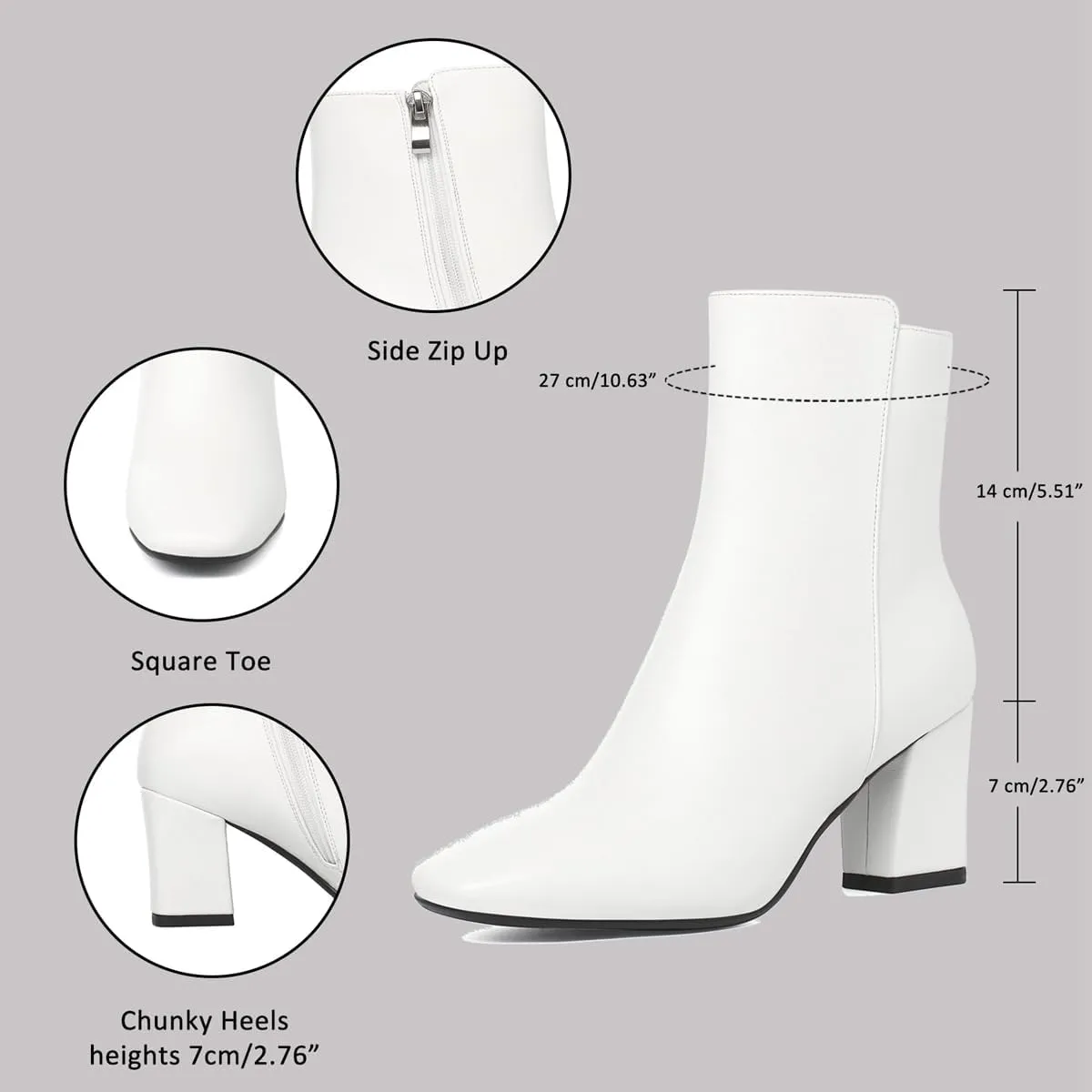 Caradise Womens High Chunky Heeled Boots Zip Up Square Toe Ankle Booties