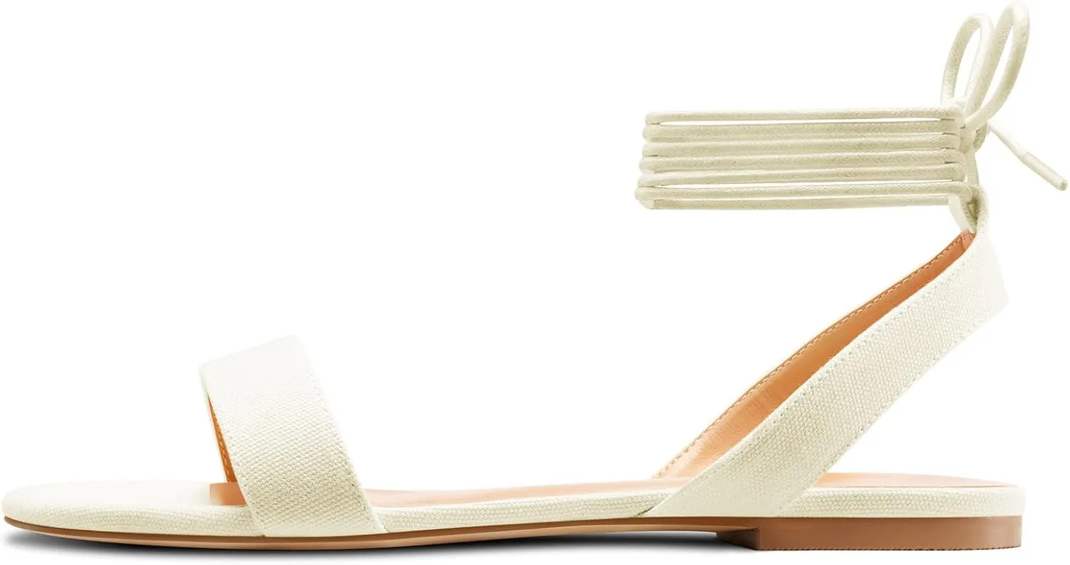 Castamere Womens Low Heel Open Toe Ankle Strap Lace-up Flats Shoes Sandals Casual Basic Classic Denim Summer 0.4 Inches Heels